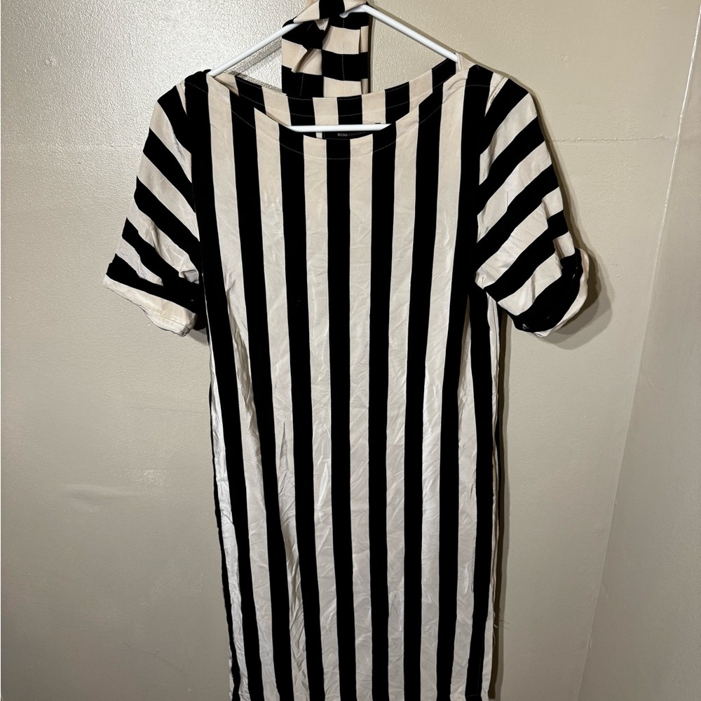BCBGMaxAzria Black and Cream Striped Dress